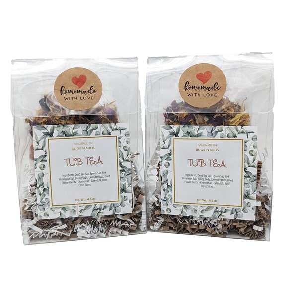 Tub Tea Natural & Organic Floral with Bath Salts- Handmade Herbal Soak for Relaxation & Muscle Relief! Self Soothing Bath Treatment! These Tub Tea Herbal Bath Bags Make Great Gifts! (Pack of 2)
