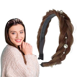 Pearl Headbands Girls Braided Hair Hoop Invisible Headband Hairpiece for Styling Headbands for Women Light Brown 3520
