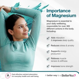 BetterYou Magnesium Oil Body Spray - Pure Magnesium Chloride Muscle and Joint Spray - Relaxing Topical Magnesium Source - for All Ages - 3.38 oz