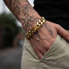 Sparkle Rise Cuban Link Bracelet for Men&Women, 9/11/13mm Width 7.5/8.5 Inch Length, 18K Gold Plated Stainless Steel Miami Cuban Hand Chain Wrist Bracelets,No Tarnish& Durable Hip Hop Jewelry