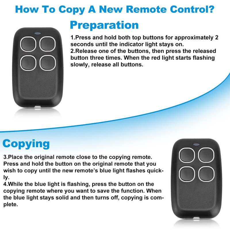 WODHMIEY Wireless Copy Remote Controller, 4 Button Wireless Remote Control