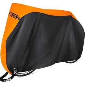 Favoto Bicycle Cover, Waterproof, Thick, Tear Resistant, 210D, Windproof, UV Protection, Anti-theft, Storage Bag Included, Fits up to 29", Universal Type (Orange+Black)