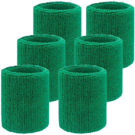 IMAGERIO 6 Pack 4 Inch Wrist Sweatbands Tennis Wrist Bands Absorbent Sweat Band for Men and Women, Breathable Cotton Sweatbands for Working Out, Football, Basketball, Running Athletic Sports -Green