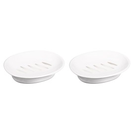 sourcing map Soap Container, 2Pcs 15.5x11cm Plastic Soap Dish with Drain, Removable Double Compartment Soap Holder for Bathroom, Shower, Kitchen (White)