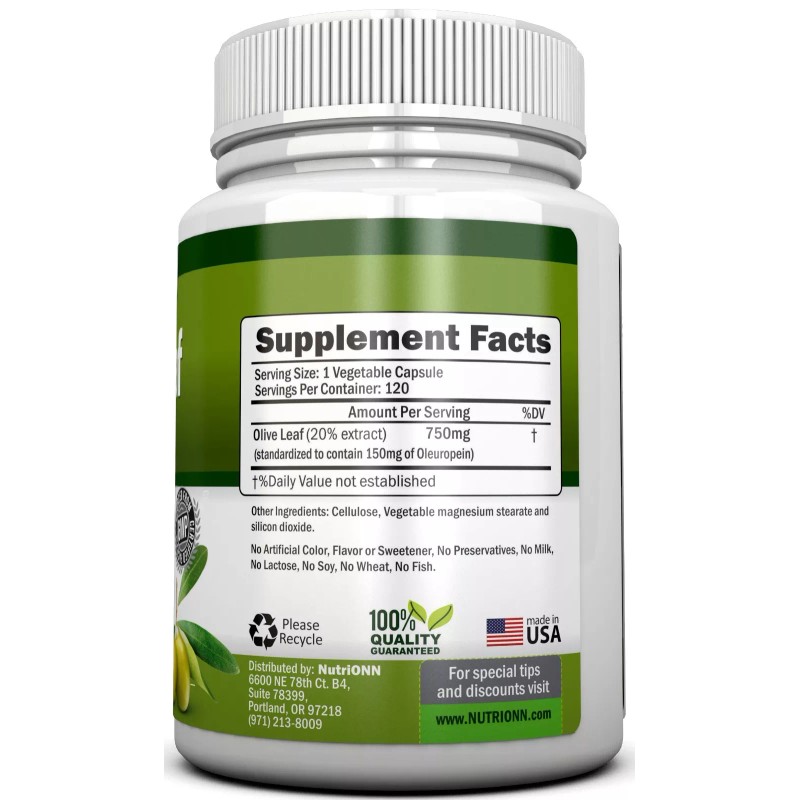 NutriONN Olive Leaf Extract - 750 Mg - 120 Capsules