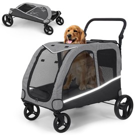 Saudism Dog Stroller for Large & Medium Dogs, Extra Large Pet Stroller, Dog Wagon for 2 Dogs, Foldable Design, Adjustable Handle, with Pocket, Up to 130 lbs
