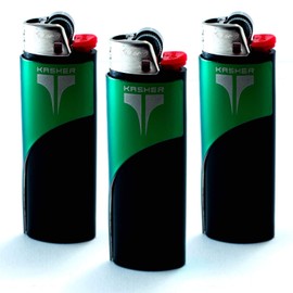 Kasher Classic Multi-Tool Lighter Case with Lighter - Lightweight, Durable Construction, Portable - Stainless Steel - Versatile Usage as Cutter for Opening Packages & More - Pack of 3 (Green)