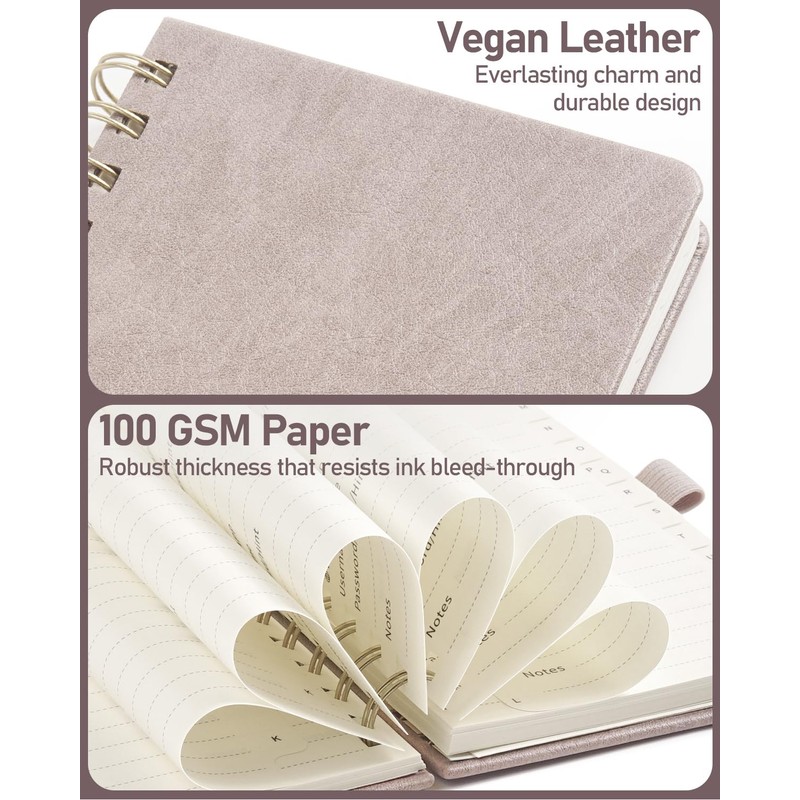 WEMATE Spiral Password Book with Alphabetical Tabs, Small, for Seniors,