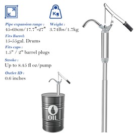 Socpuro Lever Action Barrel Pump Fits 15 to 55 Gallon Drums, Hand Fluid Transfer Drum Pump with Telescoping Suction Tube, for Transferring Heating Oil, Motor Oil, Transmission Fluid