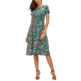 Urban CoCo Women's Floral Print Short Sleeve Flared Midi Dress (M, 1)