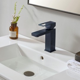 Comllen Black Bathroom Faucet, Modern Bathroom Sink Faucet One Hole Single Handle,Lead-Free Vanity Faucets & Supply Hoses, Sink Faucets for Bath RV Vanity Lavatory