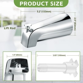 Enhon Tub Spout, Universal Fits 1/2'' Copper Pipe, 1/2'' IPS and 3/4'' IPS, Bathroom Bathtub Tub Faucet Replacement with Adapters (with Diverter,Chrome)