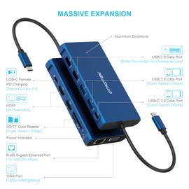 OTAITEK USB C Docking Station, 12-in-1 USB C Dock, Triple Display USB Multiport Adapter, 2 x 4K HDMI, VGA, 100W PD, Ethernet, 100W PD, USB C 3.0, 1 USB A 3.0, 2 USB A 2.0, SD/TF