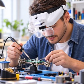 Rechargeable LED Headband Magnifier for Precision Work – Interchangeable Lenses and Adjustable Fit for Soldering & Crafts