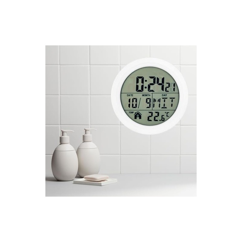Miraval Digital Wireless Bathroom Clock with Suction Cups for Convenient