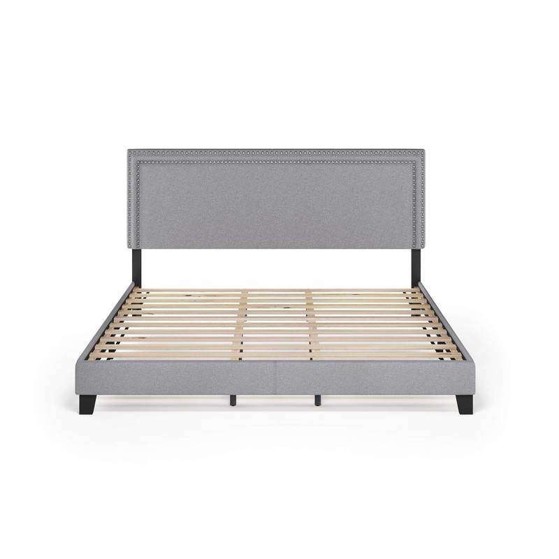 Furinno Laval Double Row Nail Head Upholstered Platform Bed Frame,
