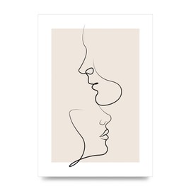 Lithobee - Face To Face Line Art - Printed Wall Art Design in Sizes A2, A3 & A4 Framed in a Stylish Quality Coloured Frame or Unframed (A4 Unframed)