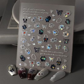 Flower Butterfly Nail Art Stickers Decals 5D Embossed Nail Decals Self Adhesive Luxury Laser Flower Butterfly Nails Stickers Spring Flower Nails Supplies for Women Nail Art Decorations