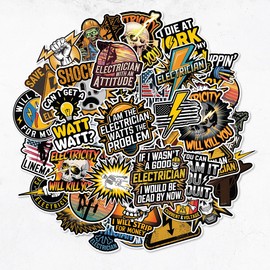 50 PCS Electrician Stickers for Hard Hats, Funny Cool Waterproof Vinyl Decals for Helmet Tool Box Truck Vehicles,Water Bottle, Laptop, Skateboard,Laptop Luggage Cup Surfboard, Handy Scrapbook