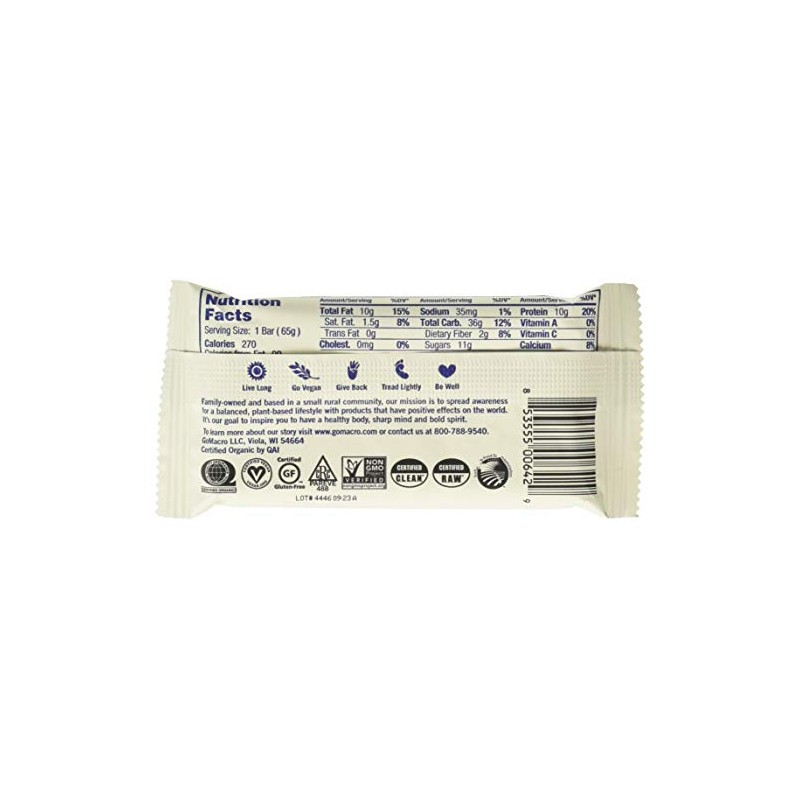 GOMACRO Organic Blueberry Cashew Butter Bar ,2.3 OZ(pack of 12)