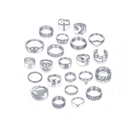 22 Pcs Gold/Silver Rings Set for Women, Sparkling Dainty Simple Trendy Ring Pack, Butterfly Diamond Opening Multi Joint Ring Set Love Pearl Ring Jewelry Gifts for Womens, Gifts for Her (Silver-2)