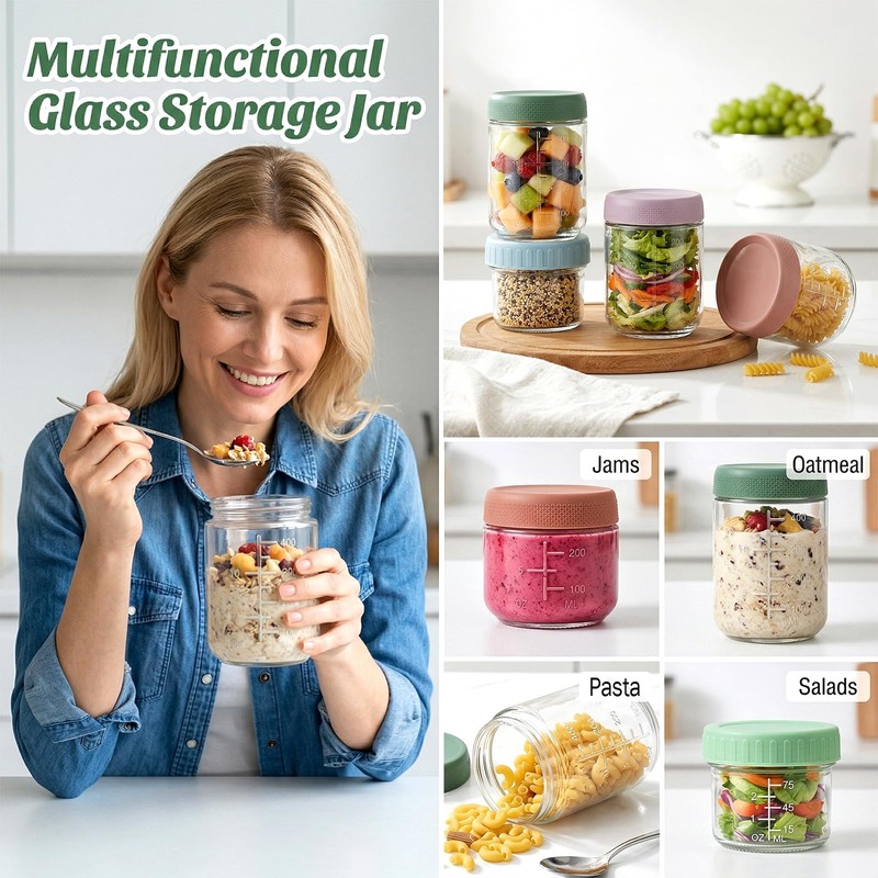12 Pack Overnight Oats Containers with Lids, 16oz/10oz/4oz Glass Jars