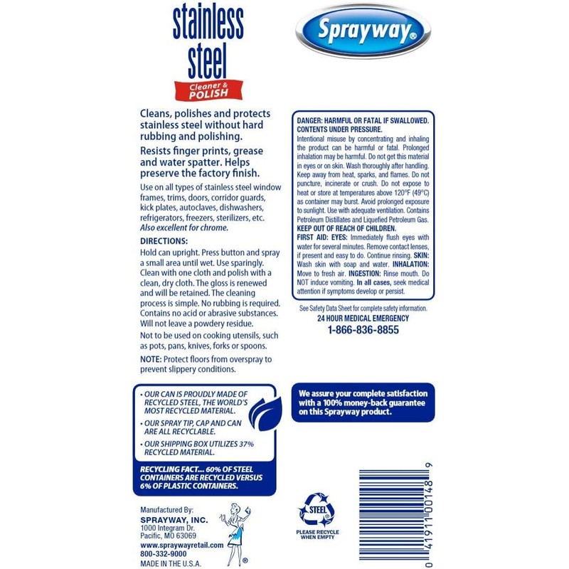 Sprayway Water-Based Stainless Steel Cleaner, 15 Fl Oz (Pack of