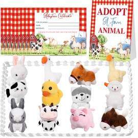 Cinnvoice 34 Pcs Adopt a Farm Animal Party Supplies Include 16 Mini Stuffed Farm Animals 16 Adoption Certificate Card 1 Adoption Sign 1 White Fence for Adopt a Pet Party Decoration Supplies Gifts
