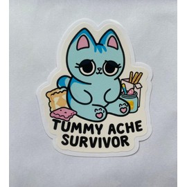 Pack 3" Tummy Ache Survivor Cute Cat Sticker Meme Funny for Fridge, Car, Truck, Window 3"