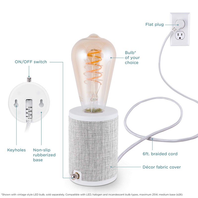 Enbrighten, Gray, Anywhere Lamp, 6 Ft Braided Cord, Flat Plug,