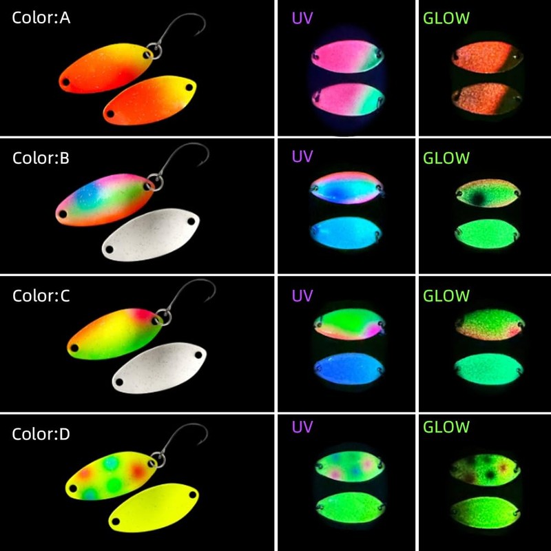 Infreecs 10 Stück UV Aktive Glow Forellen Spoon, 3.5g UV