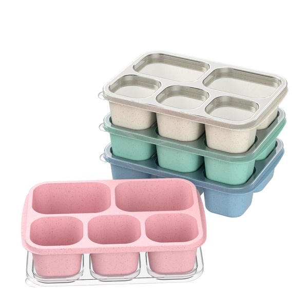 MEEYUU 4 Pack Bento Snack Boxes, 4 Compartment Meal Prep Containers, Reusable Meal Prep Lunch Containers for Kids Adults, Divided Food Storage Containers for School Work Travel (Green/Blue/Pink/Beige)