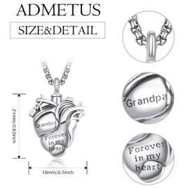 ADMETUS Urn Necklaces for Ashes 925 Sterling Silver Ash Necklace Cremation Jewellery for Men with 2.5 mm 22 Inch + 2 Inch Rolo Chains, Sterling Silver, No Gemstone