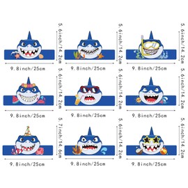 9Pcs shark birthday Party Hats，Headbands Paper Party Crown for Boys Girls - Shark Paper Crowns for Birthday Decoration