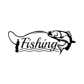 2pcs Fishing Vinyl Decal 7.9"x2.8" Fisherman Sticker for Cars,Trucks, Boats Coolers Angler Gift Outdoor Enthusiast Design #AZ44 (Black)