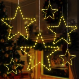 UOY Metal Star Black Pack of 6 Christmas Decoration Stars Metal Stars for Hanging with Jute String Metal Decorative Hanger Stars Christmas Star Window Decoration for Ceiling Wall Window Christmas
