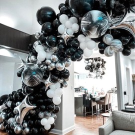 LAttLiv 10 Pack Latex Balloons Set 36 inches Jumbo Balloons 12 inches Marble Balloons Paper Tassels,Black/White/Marbled