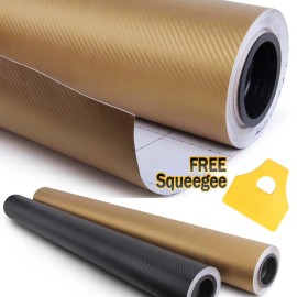 AUTOGOODY 36" x 60" GOLD Carbon Fiber Vinyl Wrap 3D Bubble Free Air Release 3ft x 5ft