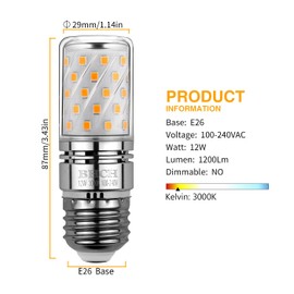 BHCH LED Corn Bulbs, E26 Edison Screw Bulbs, 12W, 100W Incandescent Bulbs Equivalent, Warm White 3000K, Non-Dimmable, Pack of 4