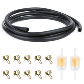 Fuel Hose Set, 2 Metre Fuel Line Diameter 5 mm with 2 Petrol Filter and 10 Pieces Hose Clamps for Cars, Motorcycles, Lawnmowers, Scooter