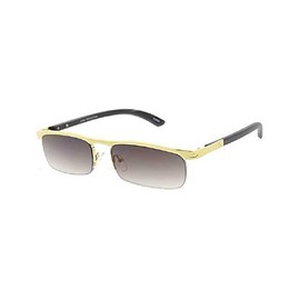 Elegant Slim Half Rim Rectangular Metal & Faux Wood Aviator Sunglasses (Gold & Black Wood Frame, Black Gradient Lenses)