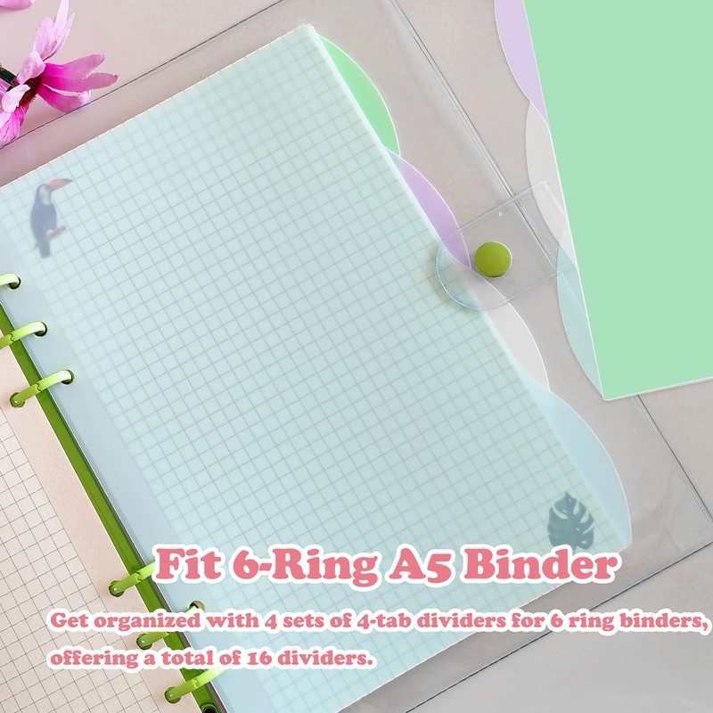 DY.2ten 4 Sets A5 Translucent Binder Dividers Index Page Tab