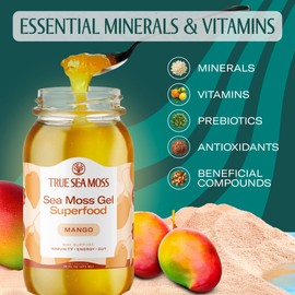 TrueSeaMoss Sea Moss Gel – Made in USA – Wildcrafted Seamoss, Fruits & Jarred Vegetables – Mango, Pack of 2 (Labels may Vary)