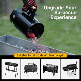 WILLBBQ Charcoal Chimney Starter, Heavy Duty Premium Chimney Starter for Charcoal Grills BBQ Accessory with Heat Resistant Wooden Handle for Outdoor Grill Camping (Dark Black)