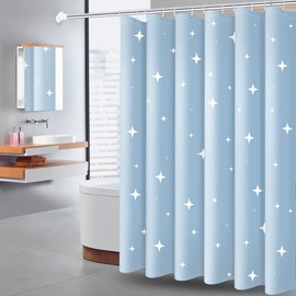 Lkw Ogechi Shower Curtain Blue Weighted Hem 240cm Drop Star Patterned, Polyester Machine Washable Weighted Shower Curtain, Waterproof Anti-mould Wetroom Long Shower Curtain Heavy Duty (240 * 200cm)
