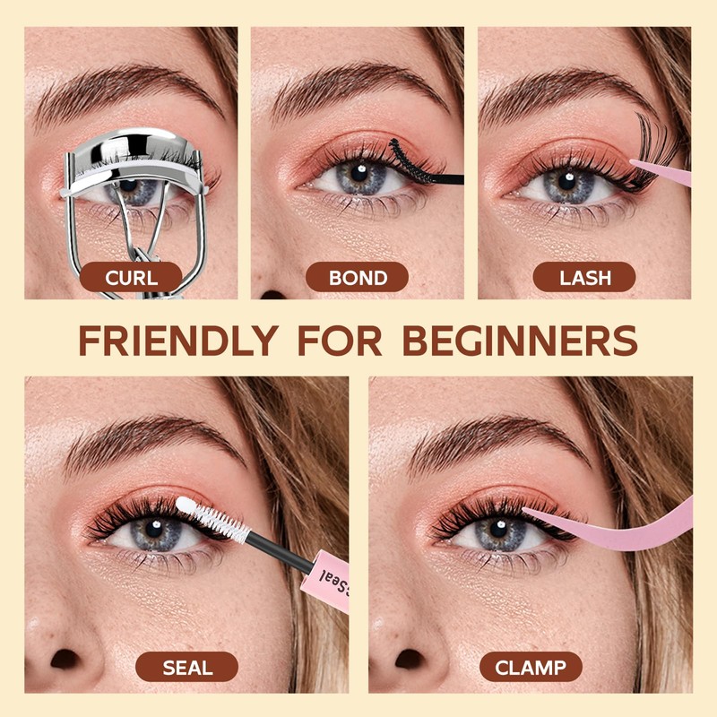 QUEWEL Cluster-Lashes Kit, 40D Individual-Eyelashes with Waterproof Lash Bond &
