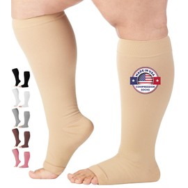 Compression Socks for Women and Men 20-30 mmHg Plus Size - Medical Knee High Compression Socks for Varicose Veins Circulation, Bariatric, Lymphedema - Beige, 3X-Large - AB211