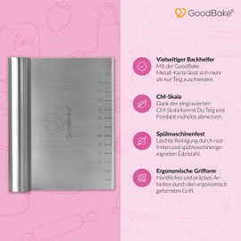 GoodBake Dough Card, Large, 22 x 12.5 cm, High-Quality Dough Scraper / Dough Cutter Made of Stainless Steel, Ideal for Bread Dough, Fondant and for Processing & Decorating Cakes