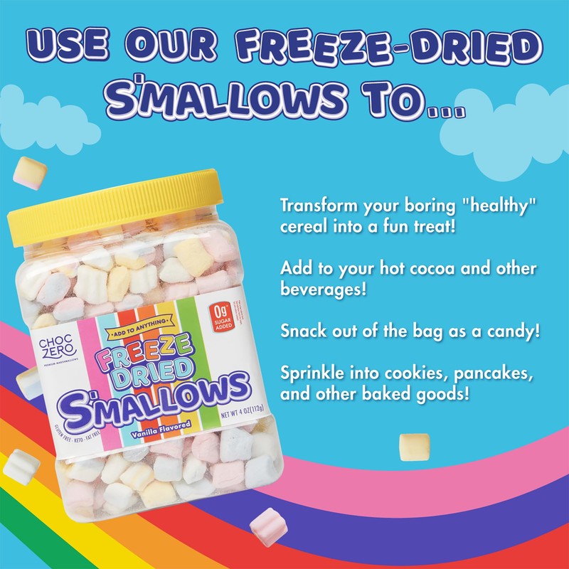 ChocZero Freeze Dried Marshmallow Bits, Sugar Free, High Fiber, Fun