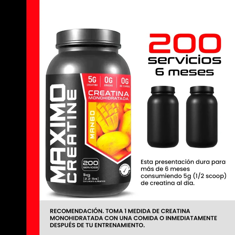 Duo Creatinas Máximo 1kg + Creatina 1kg Con 200 Servicios.